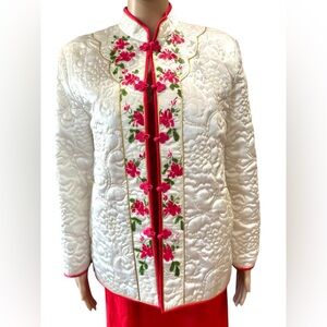 Vintage-style Chinese quilted bed mandarin satin jacket-L